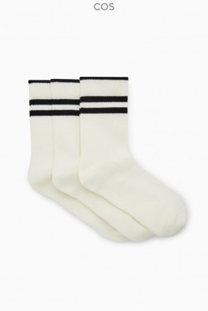 COS 3-Pack Ribbed Sport Socks Men's Socks Off-White | GU09-A1RP