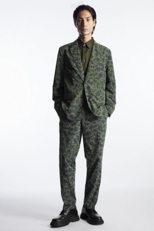 COS Animal-Jacquard Trousers - Straight Men's Trousers Khaki / Bright Green | ZQ40-P8WD