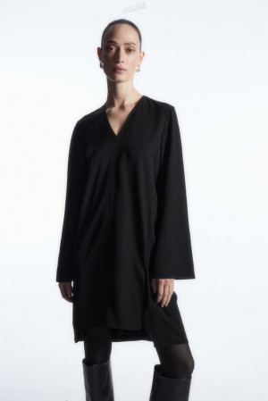 COS Asymmetric Tunic Dress Women's Dresses Black | HE06-J2FJ