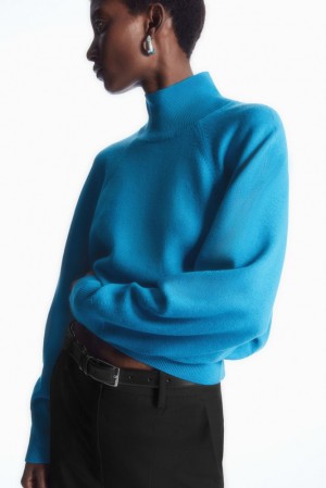 COS Batwing-Sleeve Merino Wool Sweater Women's Sweaters & Cardigans Bright Turquoise | OH10-K0CV