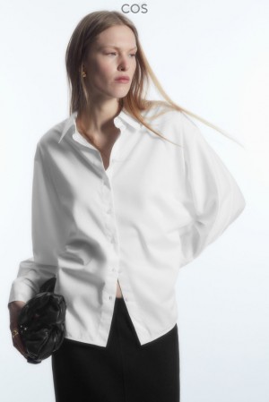 COS Batwing-Sleeve Twill Shirt Women's Shirts & Blouses White | YU49-T2QU