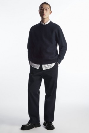 COS Boiled-Wool Crew-Neck Jumper Men's Knitwear Navy | VL90-Y5BW