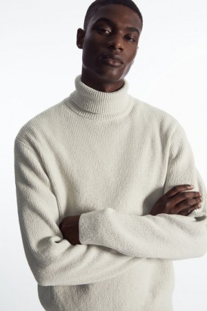 COS Bouclé-Knit Roll-Neck Jumper Men's Knitwear Stone | PK90-H4RQ