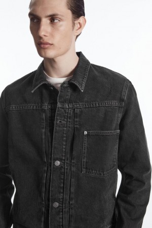 COS Boxy Denim Jacket Men's Coats & Jackets Washed Black | NL67-T4MJ