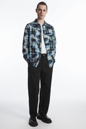 COS Brushstroke-Print Shirt Men's Shirts Black / Blue / White | NO22-I2PL