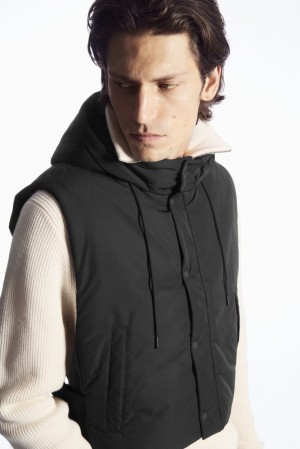 COS Buckled-Side Padded Hooded Gilet Men's Coats & Jackets Black | AZ86-D5GS