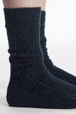 COS Chunky Argyle Cable-Knit Socks Men's Socks Navy | OI92-G4NC