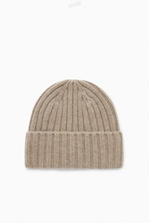 COS Chunky Pure Cashmere Beanie Women's Hats Beige | UX59-P8AW