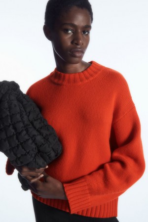 COS Chunky Pure Cashmere Crew-Neck Sweater Women's Sweaters & Cardigans Bright Orange | GY24-W0LX