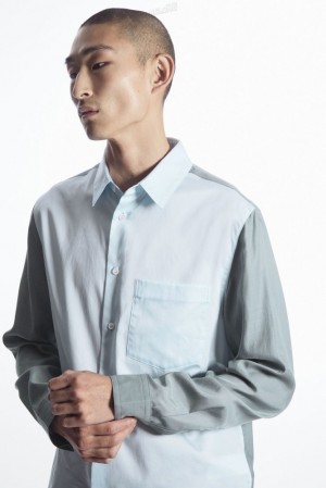 COS Color-Block Tailored Shirt - Relaxed Men's Shirts Light Blue / Teal | KL29-N1PS