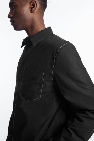 COS Contrast-Stitch Padded Overshirt Men's Shirts Black / White | YA98-H6NR