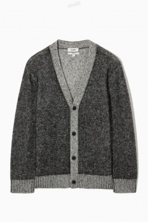 COS Contrast-Trim Wool-Blend Cardigan Men's Sweaters & Cardigans Blue | BB99-Y5ED