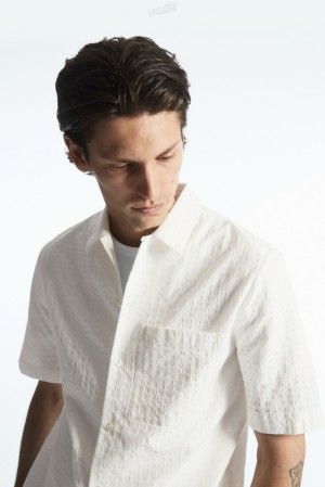 COS Crochet Short-Sleeve Shirt Men's Shirts White | LD75-F8PA