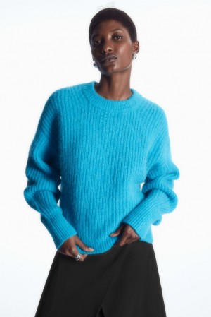 COS Cropped Alpaca And Wool-Blend Sweater Women's Sweaters & Cardigans Bright Turquoise | OB31-N8II