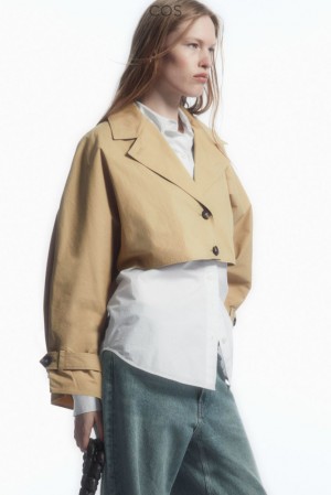 COS Cropped Hybrid Trench Coat Women's Coats & Jackets Beige | PQ49-H7WN