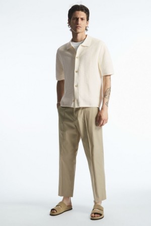 COS Cropped Straight-Leg Twill Pants Men's Pants Black | YU80-X3FM