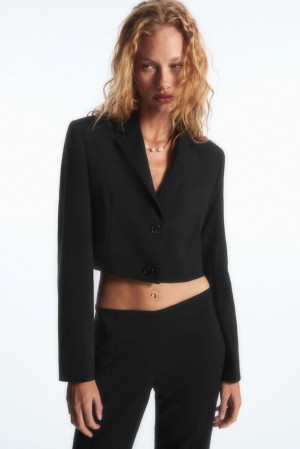 COS Cropped Wool Blazer Women's Coats & Jackets Black | VF97-Z5TC