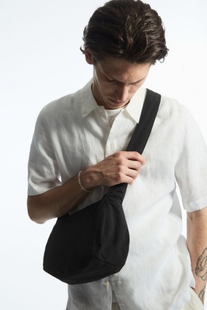 COS Crossbody Saddle Bag - Nylon Men's Bags & Wallets Black | ME06-P3IM