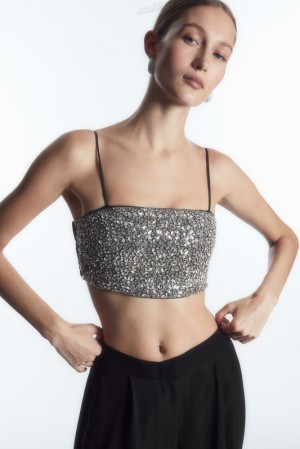 COS Crystal-Embellished Bustier Women's Tops Black | DX31-O0RC