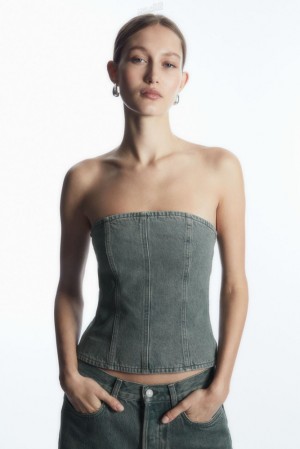 COS Denim Bustier Women's Tops Blue | JW63-M0MK