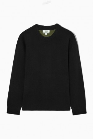 COS Double-Faced Merino Wool Sweater Men's Sweaters & Cardigans Black | MX18-K0JX