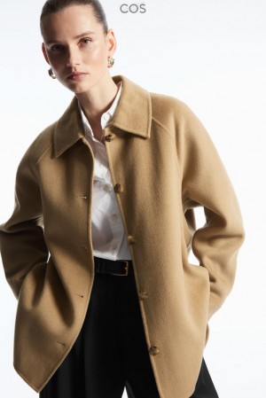 COS Double-Faced Wool Jacket Women's Coats & Jackets Beige | ZY46-E4JQ