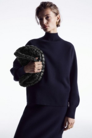 COS Double-Faced Wool Turtleneck Sweater Women's Sweaters & Cardigans Dark Navy | CB81-J1EW