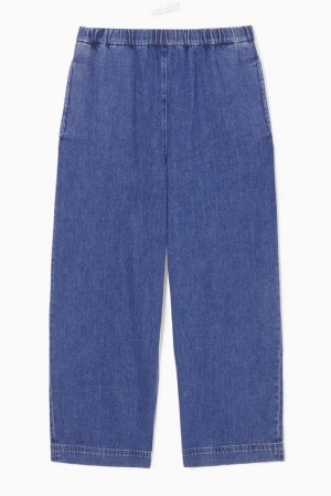 COS Elasticated-Waist Denim Pants Women's Pants Washed Blue | AR09-P1UH