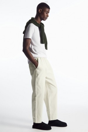 COS Elasticated Twill Pants Men's Pants Off-White | BJ18-U5MR