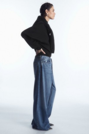 COS Extra Wide Leg Drawstring Denim Trousers Women's Trousers Blue | KW95-G0RD