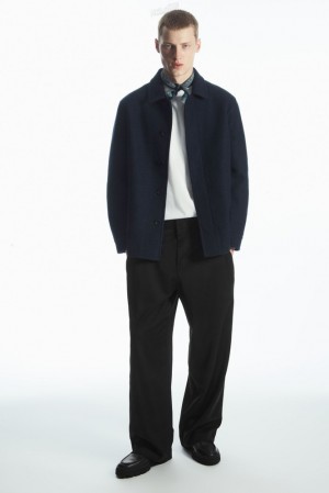 COS Felted Wool Jacket Men's Coats & Jackets Navy | SB59-R1JN