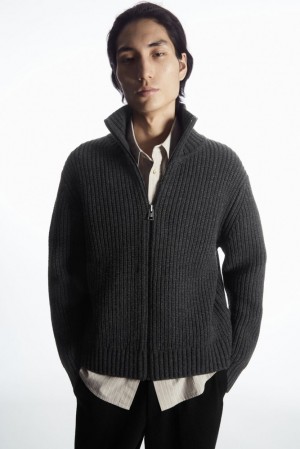 COS Funnel-Neck Knitted Wool Jacket Men's Knitwear Navy | VM13-U5EW