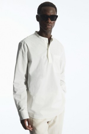 COS Grandad-Collar Half-Placket Shirt Men's Shirts White | EA45-B7SX