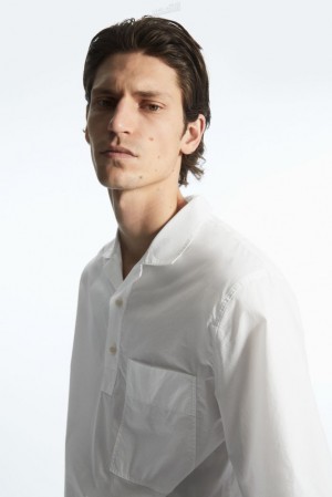 COS Half-Placket Short-Sleeved Shirt Men's Shirts White | ZA25-X6EI