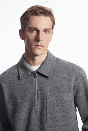 COS Half-Zip Wool-Blend Sweater Men's Sweatshirts & Hoodies Gray | PF23-C7AV