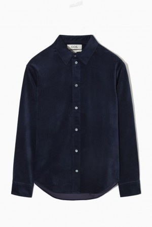 COS Heavyweight Cotton-Moleskin Shirt Men's Shirts Navy | SA45-O9OE