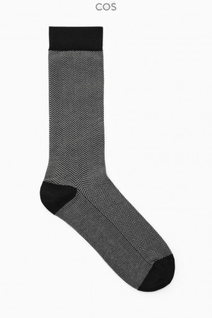 COS Herringbone Socks Men's Socks Black / Herringbone | YE10-E6JL