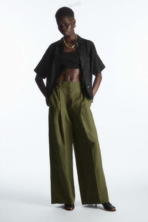 COS High-Waisted Wide-Leg Pants Women's Pants Black | HI23-W6JV