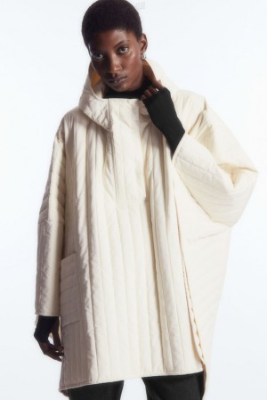 COS Hooded Padded Cape Women's Coats & Jackets Off-White | QZ66-Z1NB