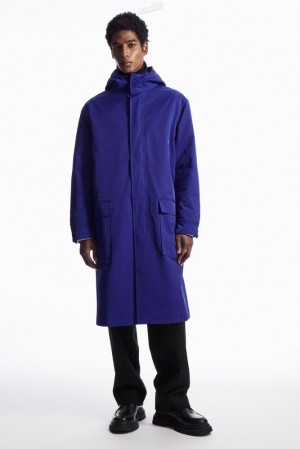 COS Hooded Padded Parka Men's Coats & Jackets Bright Blue | HJ72-N5DC