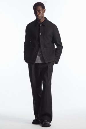 COS Knitted-Collar Workwear Jacket Men's Shirts Black | EO14-D2XM