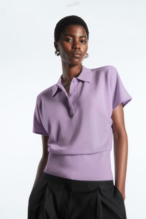 COS Knitted Polo Shirt Women's Tops Lilac | FM35-T8TU