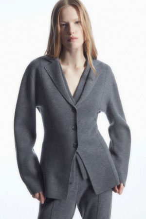 COS Knitted Waisted Blazer Women's Blazers & Tailoring Black | ZO63-J6IN