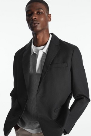 COS Linen And Cotton-Blend Blazer Men's Blazers Black | GF47-H6RI