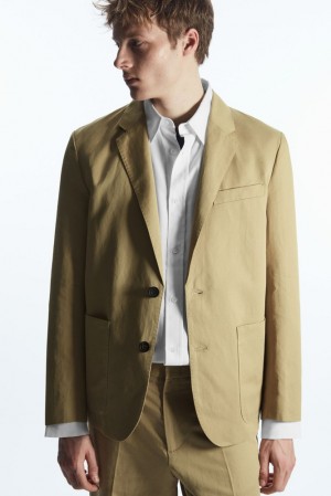 COS Linen And Cotton-Blend Blazer Men's Coats & Jackets Beige | IW65-J6KR