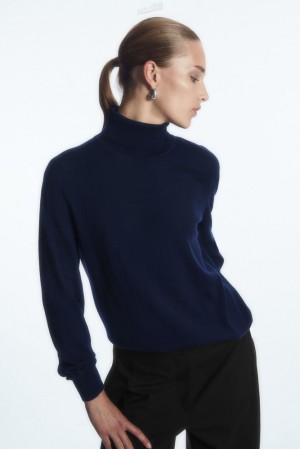 COS Merino Wool Roll-Neck Jumper Women's Knitwear & Cardigans Navy | QA19-F9ZC