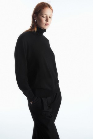 COS Merino Wool Roll-Neck Jumper Women's Sweaters & Cardigans Black | MY89-T8KY