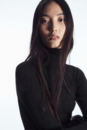 COS Merino Wool Turtleneck Top Women's Tops Black | NI37-M9EE