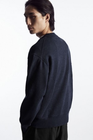 COS Mock-Neck Sweatshirt Men's Sweaters & Cardigans Navy | JQ68-B6TI