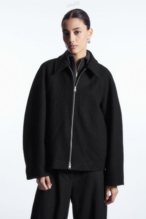 COS Oversized Boiled-Wool Jacket Women's Coats & Jackets Black | NV87-Q6XX